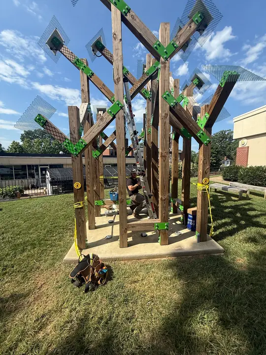 The finished outdoor structure on its new slab with lighting installed